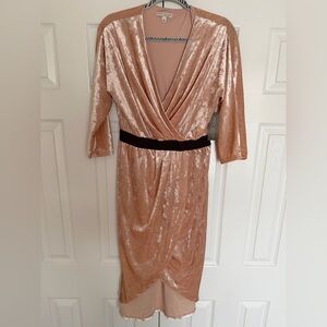 New York & Company Velvet Wrap Dress in Soft Pink